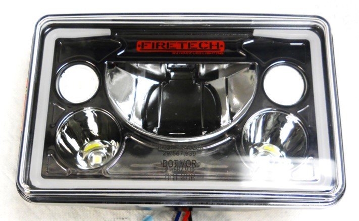 Headlight, 4x6 LED High/Low Beam, Black Chrome