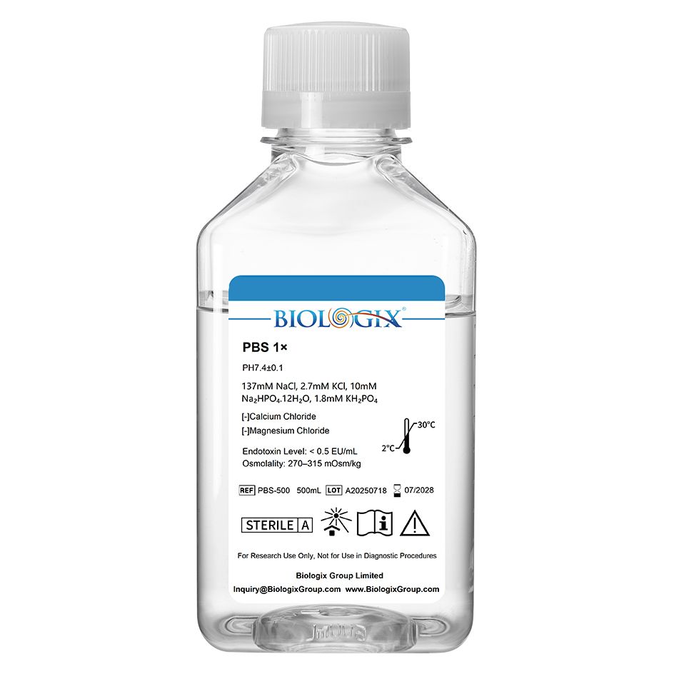 Biologix® PBS Buffer ( 1X ), pH7.4, Sterile, Low Endotoxin, 500mL/Bottle, 10 Bottles/Case