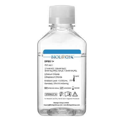 Biologix® DPBS Buffer (without Ca2+&amp;Mg2+) (1×), pH7.4, Sterile, Low Endotoxin, 500mL/ Bottle, 10 Bottles/Case