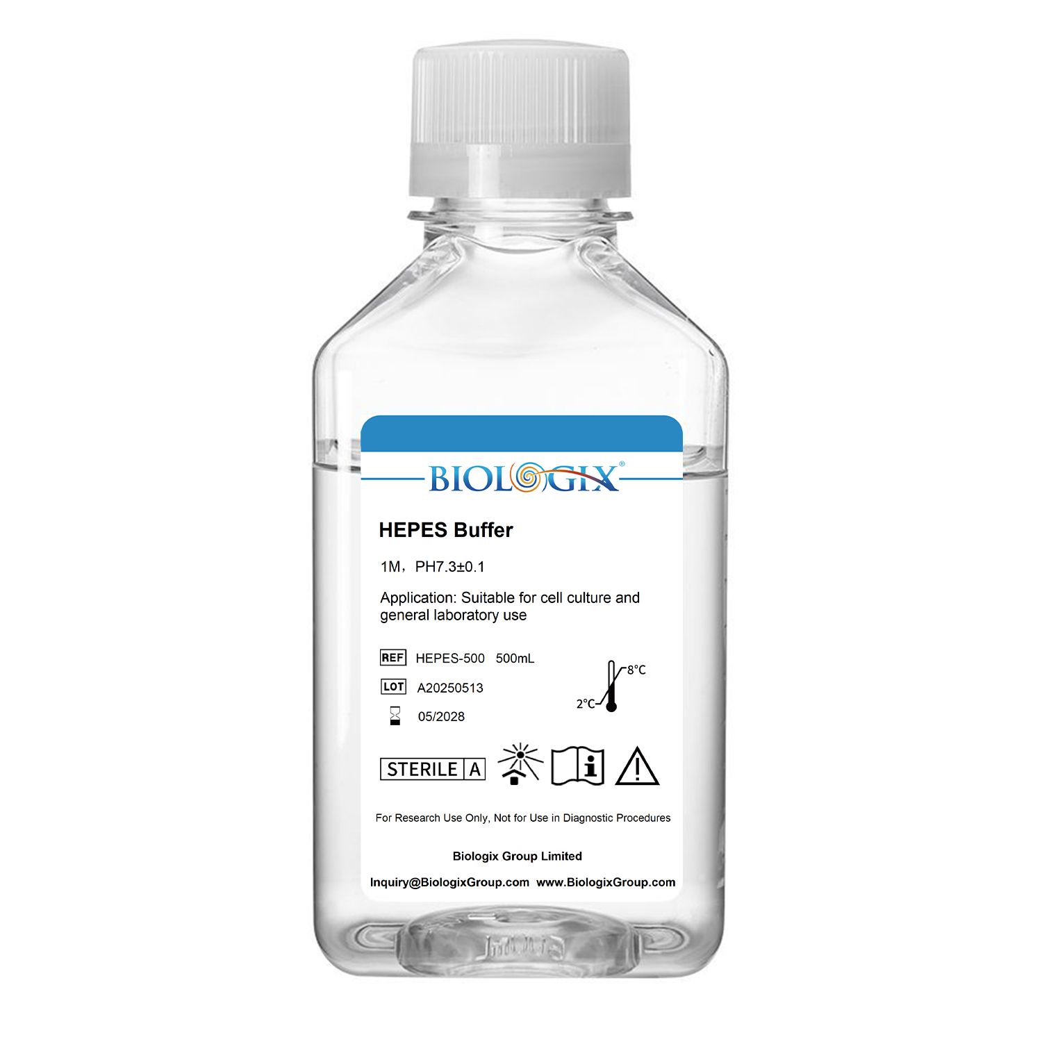 Biologix® HEPES Buffer, pH7.3, Sterile, 500mL/ Bottle, 10 Bottles/Case