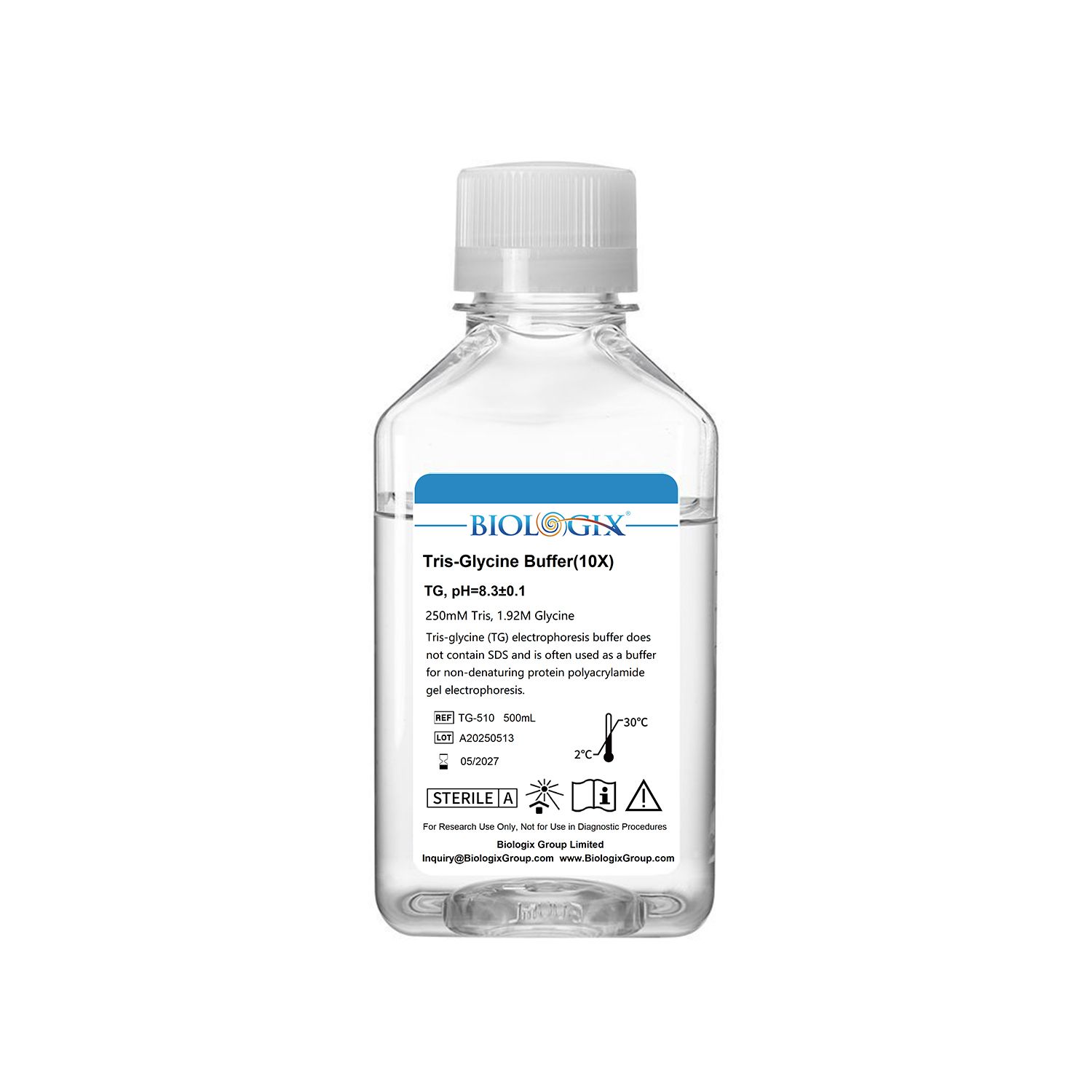 Biologix® TG (Tris-glycine) buffer ( 10X ), PH8.3, 500mL/ Bottle, 10 Bottles/Case