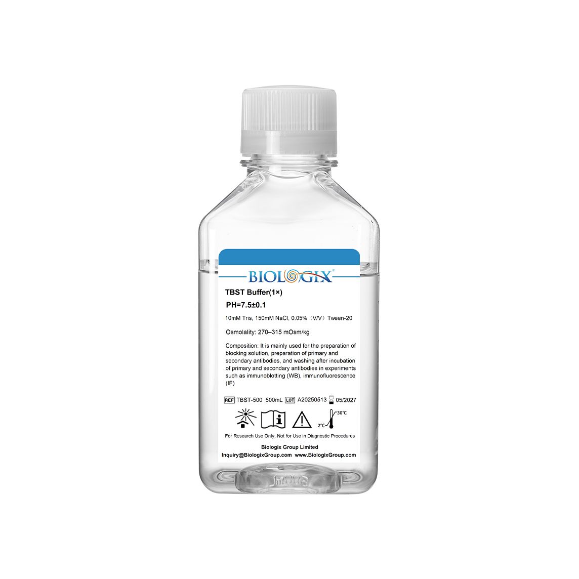 Biologix® TBST (Tris Buffered Saline with Tween-20) Buffer (1x), pH7.4, 500mL/Bottle