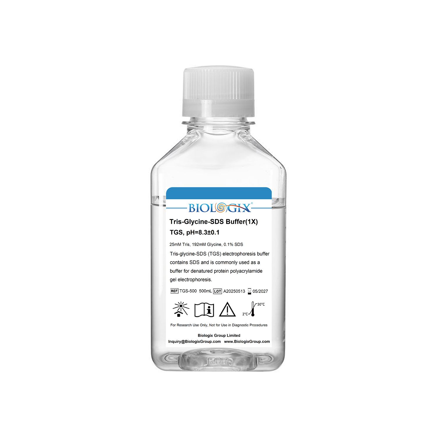 Biologix® Tris-glycine-SDS (TGS) Electrophoresis Buffer ( 1X ), pH8.3, 500mL/Bottle, 10 Bottles/Case