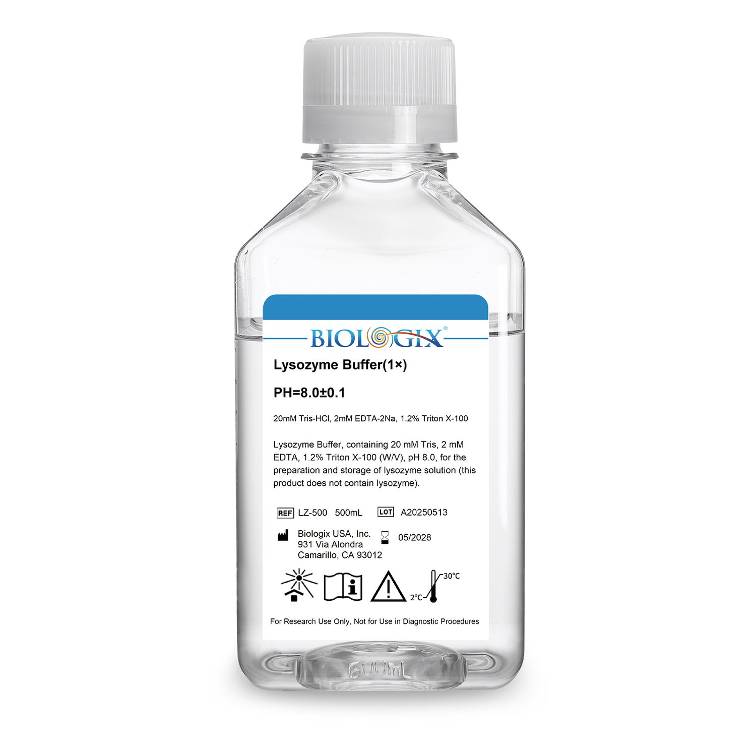 Biologix® Lysozyme Buffer ( 1X ), PH8.0, 500mL/Bottle, 10 Bottles/Case