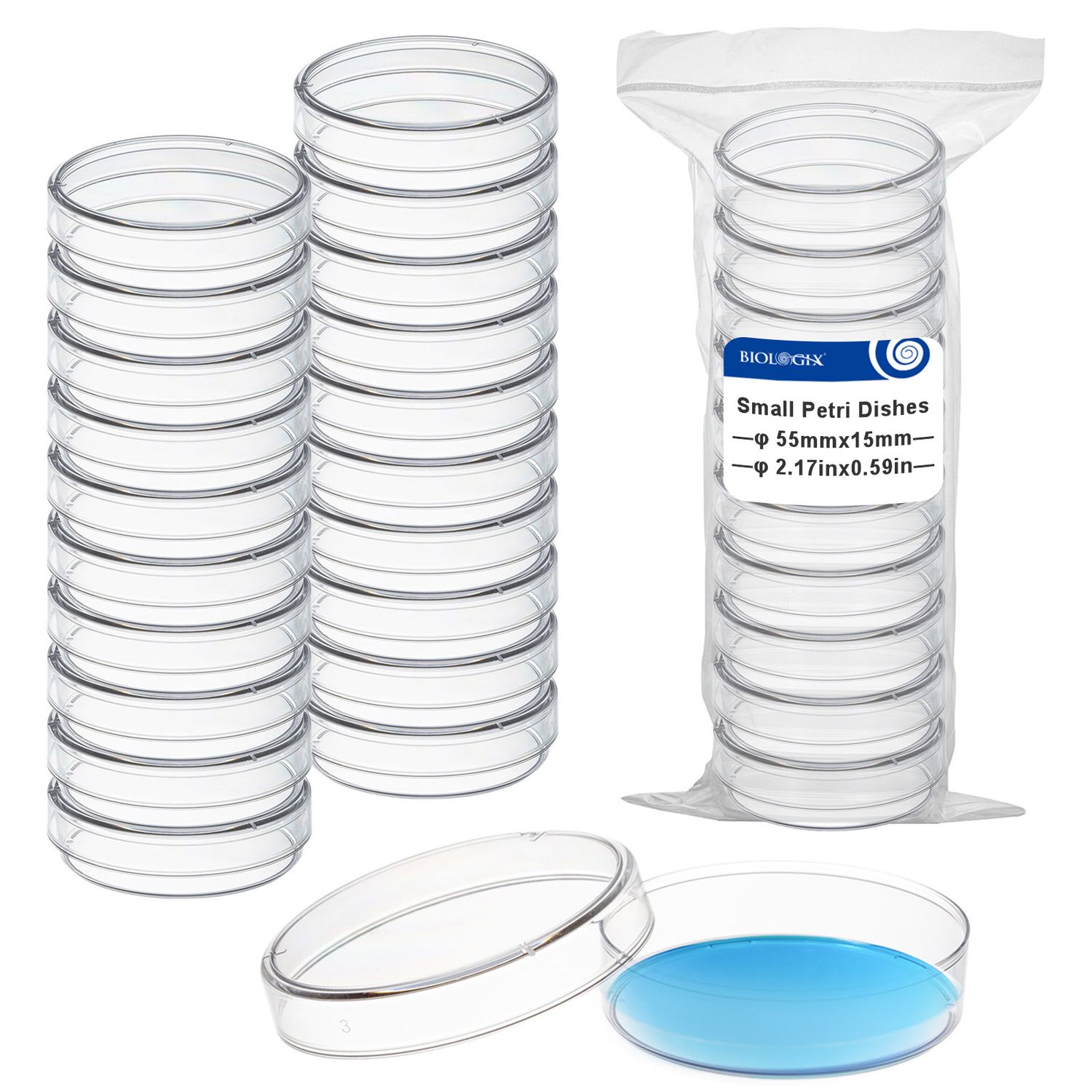 Biologix® Petri Dishes with Lids, Deep Clean, Ethylene Oxide Sterilized, 60x15mm, 10 Pieces/Bag, 50 Bags/Case