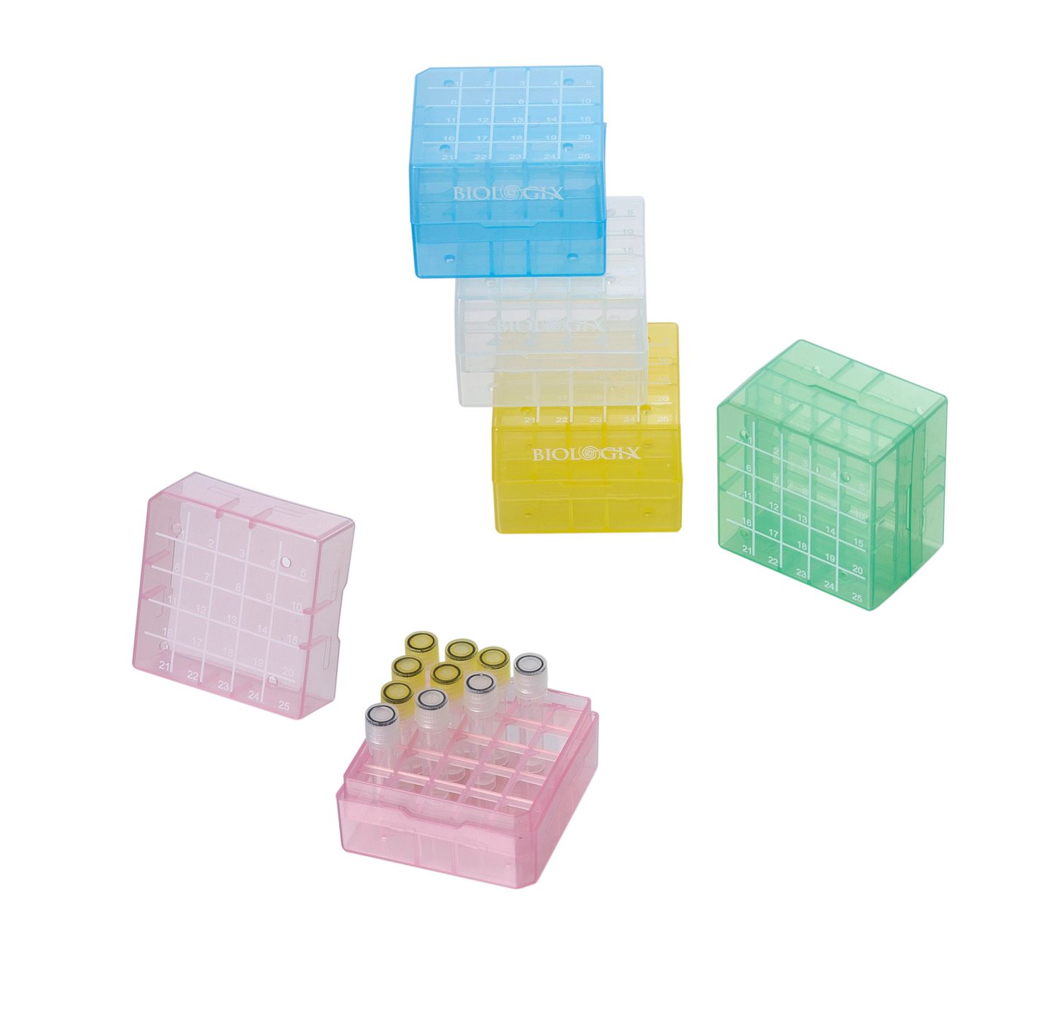 Biologix® PP Cryogenic Storage Boxes,  2 Inch, 25-Well, 5 Pieces/Pack, 6 Packs/Case