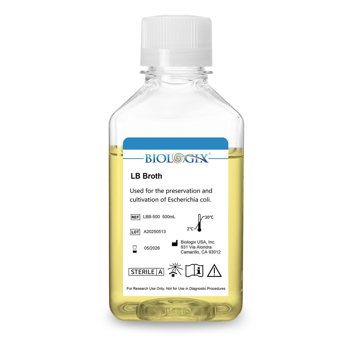Biologix® LB Broth Medium, Sterile, 500ml/Bottle