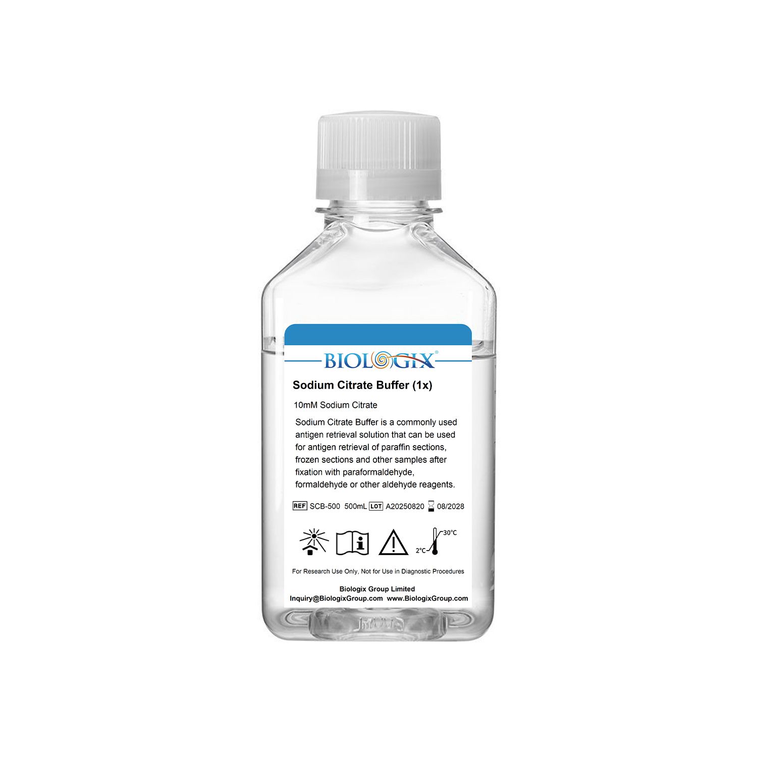 Biologix® Sodium Citrate Buffer (0.1M),  pH 6.0, 500mL/ Bottle, 10 Bottles/Case