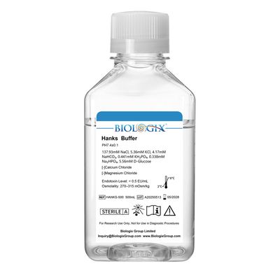 Biologix® Hanks Buffer ( 1X ) (without Ca2+&amp;Mg2+), pH7.1-7.5, Sterile, 500mL/ Bottle, 10 Bottles/Case