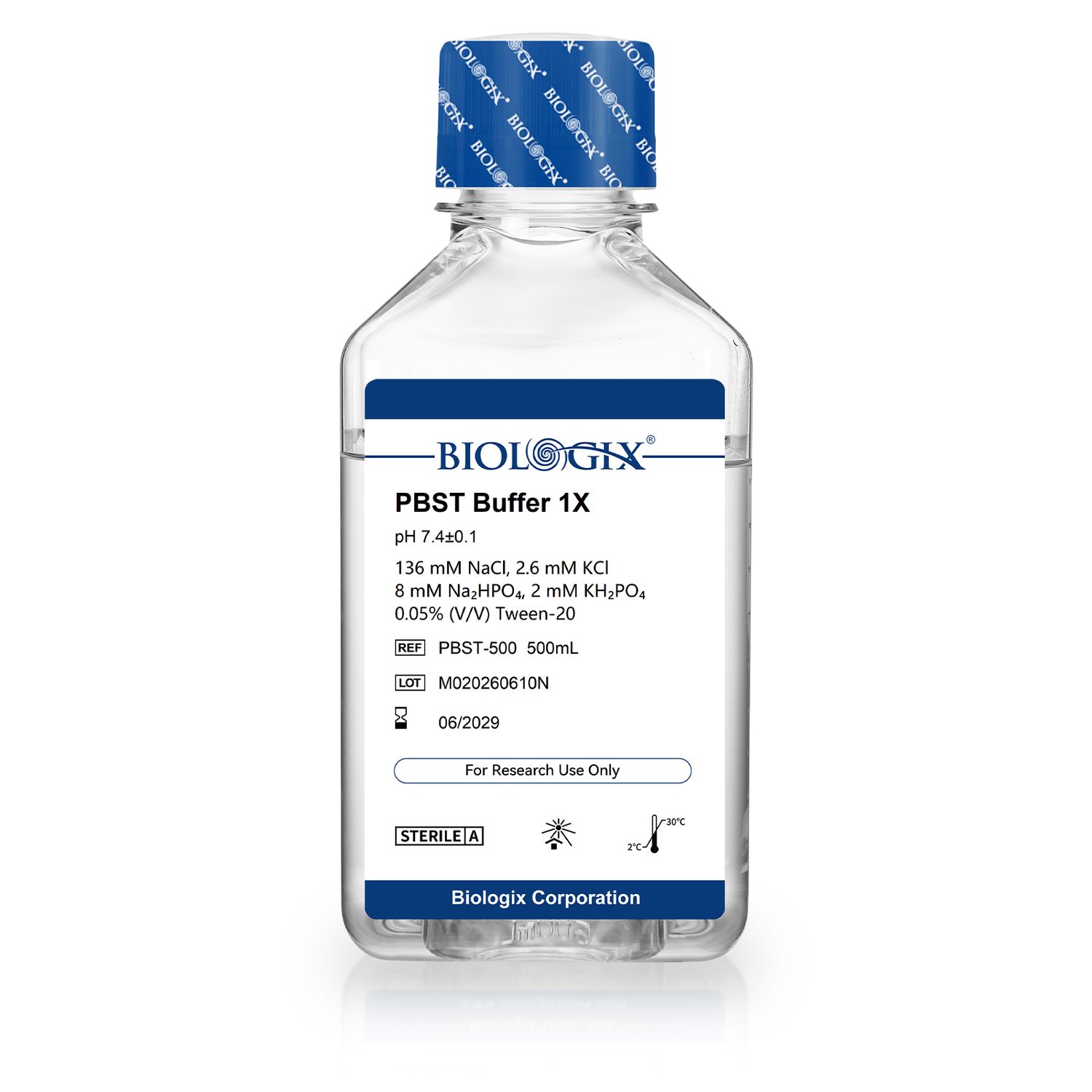 Biologix® PBST Buffer ( 1X ), pH7.4, Sterile, Low Endotoxin, 500mL/Bottle