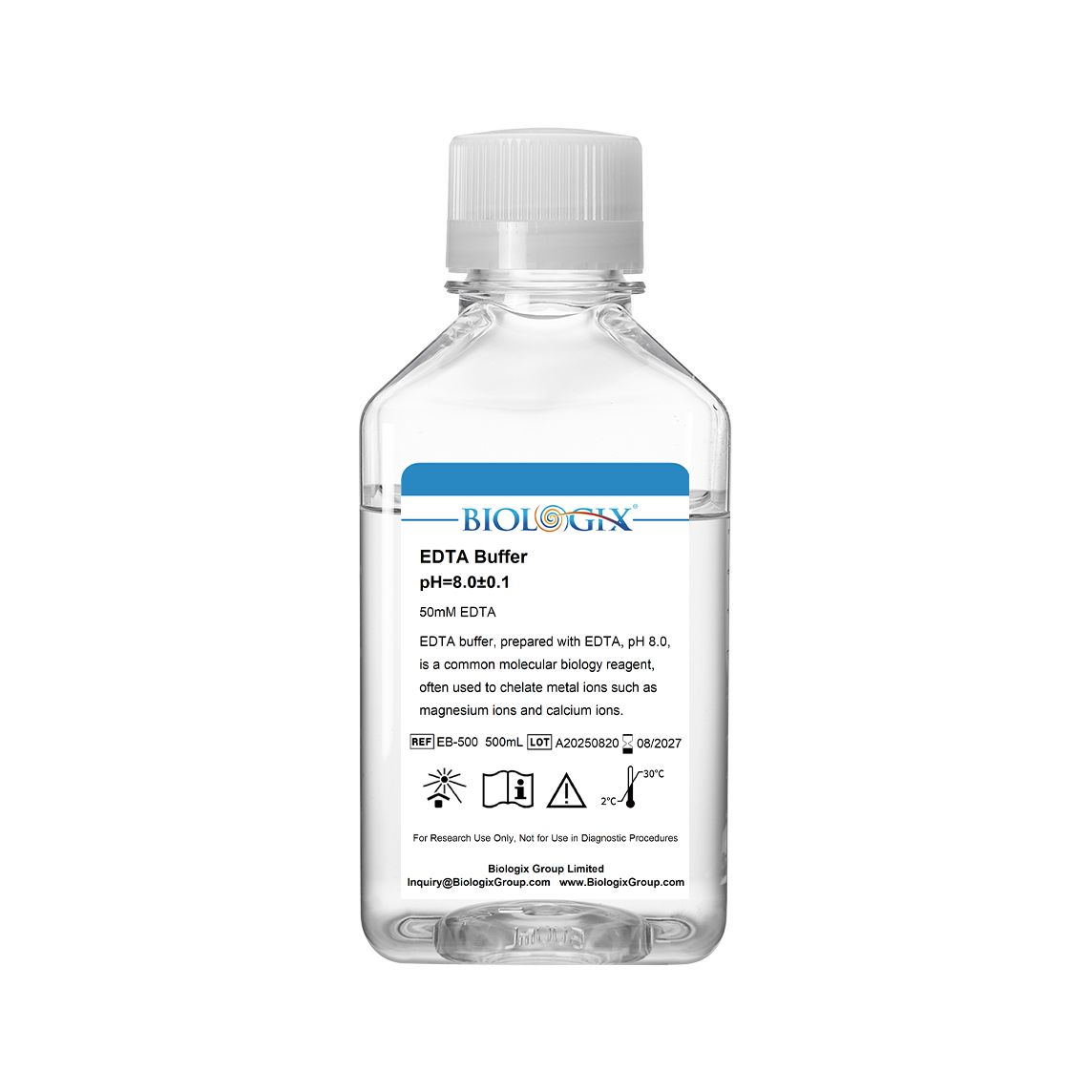 Biologix® EDTA Buffer, pH 8.0, 500mL/ Bottle, 10 Bottles/Case