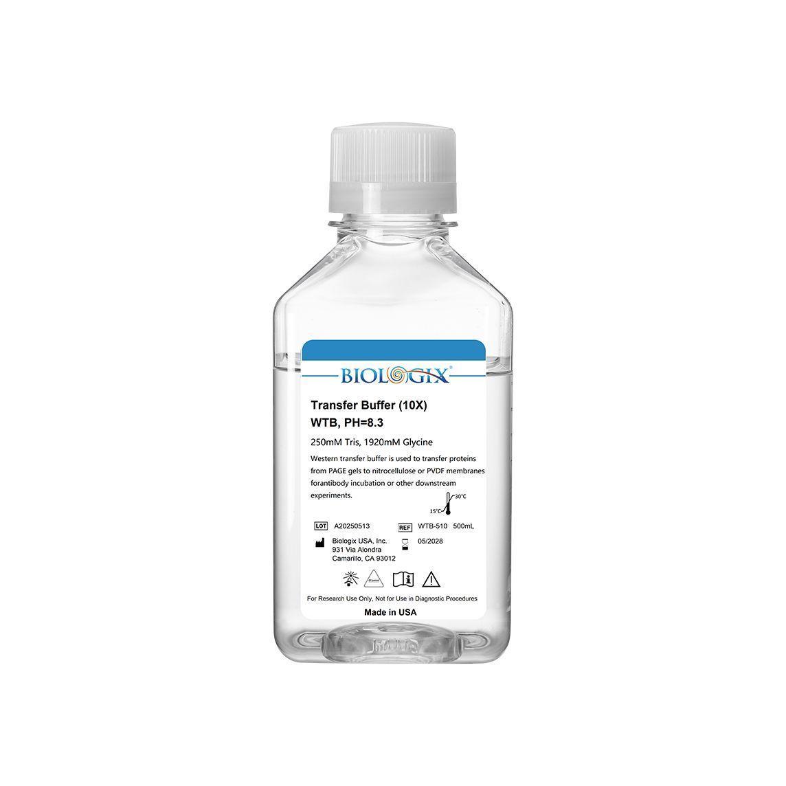 Biologix® Western Transfer Buffer ( 10X ), pH 8.3, 500mL/ Bottle, Package: 1 Bottle