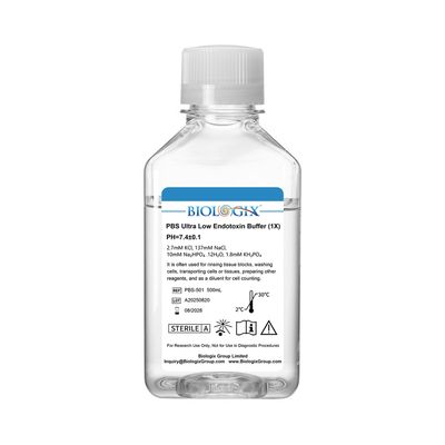 Biologix® PBS Buffer ( 1X ), pH7.4, Sterile, Ultra - low endotoxin, 500mL/Bottle, 10 Bottles/Case