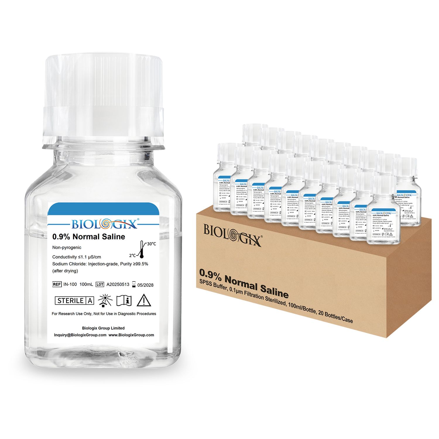 Biologix® 0.9% Saline Solution, 100mL/ Bottle, Package: 20 Bottles