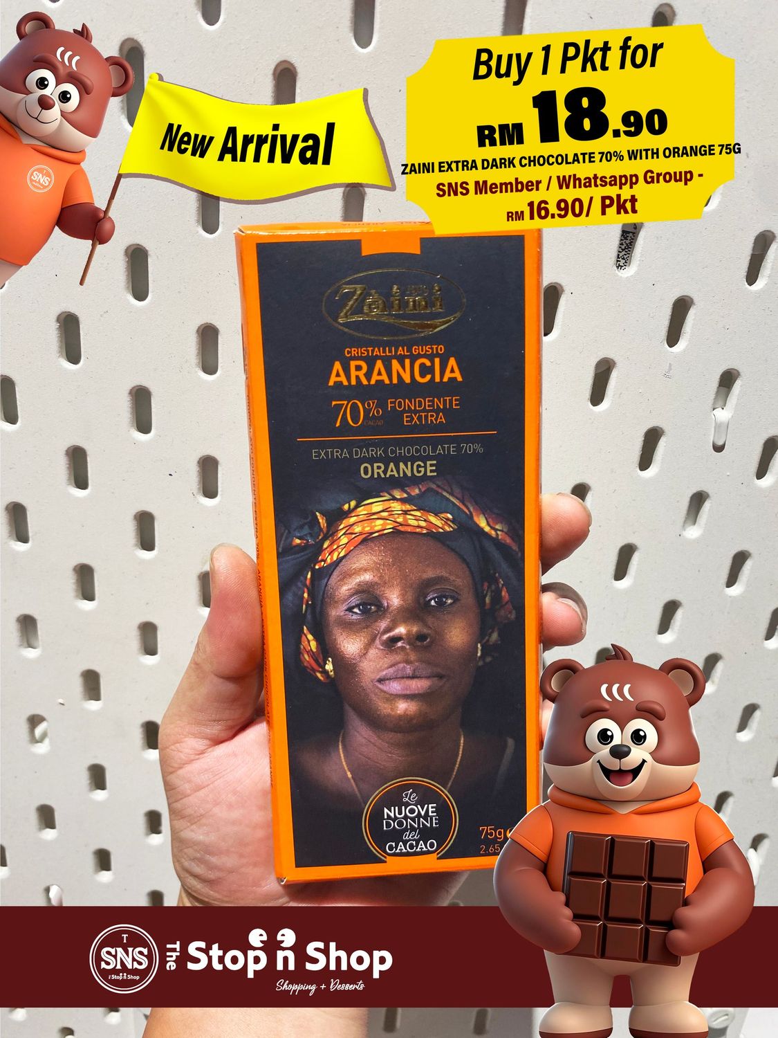 ZAINI EXTRA DARK CHOCOLATE 70% WITH ORANGE CRYSTALS 75G