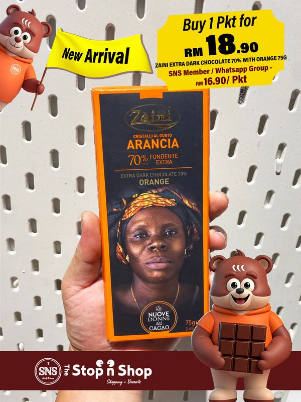 ZAINI EXTRA DARK CHOCOLATE 70% WITH ORANGE CRYSTALS 75G