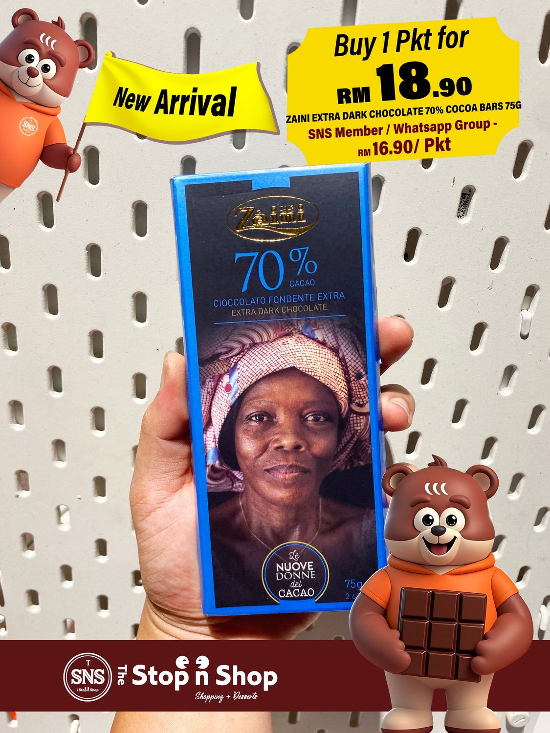 ZAINI EXTRA DARK CHOCOLATE 70% COCOA BARS 75G