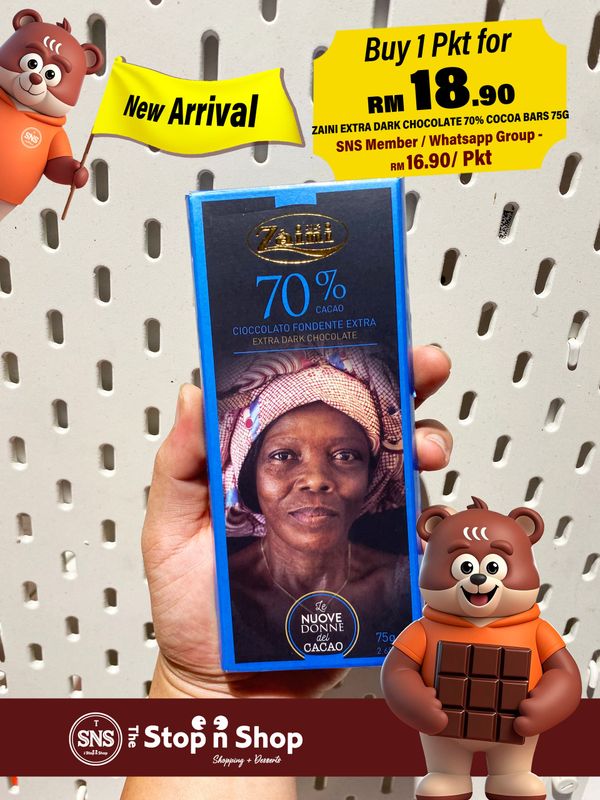 ZAINI EXTRA DARK CHOCOLATE 70% COCOA BARS 75G