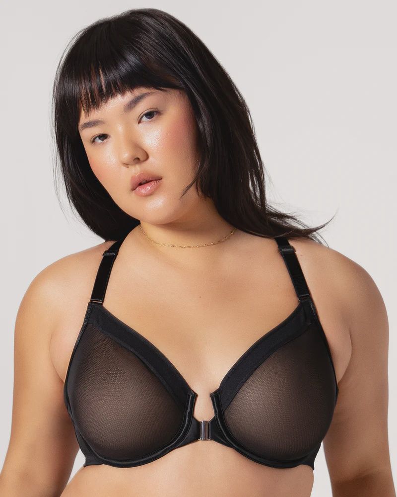 Sheer Mesh Front-Close Racerback Unlined Bra