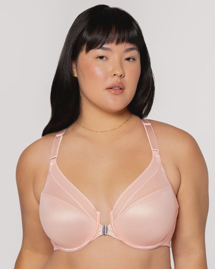 Sheer Mesh Front-Close Lined Racerback T-Shirt Bra