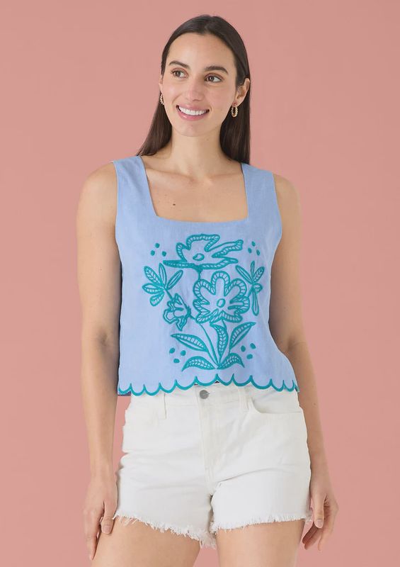 Alivia - Brie Top in Sky Blue Floral Embroidery