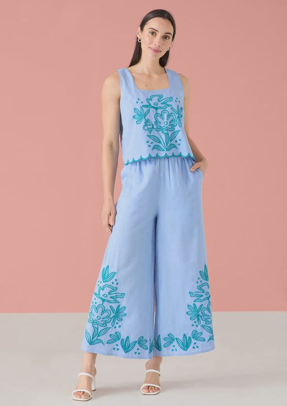 Alivia - Gemma Pant in Sky Blue Floral Embroidery