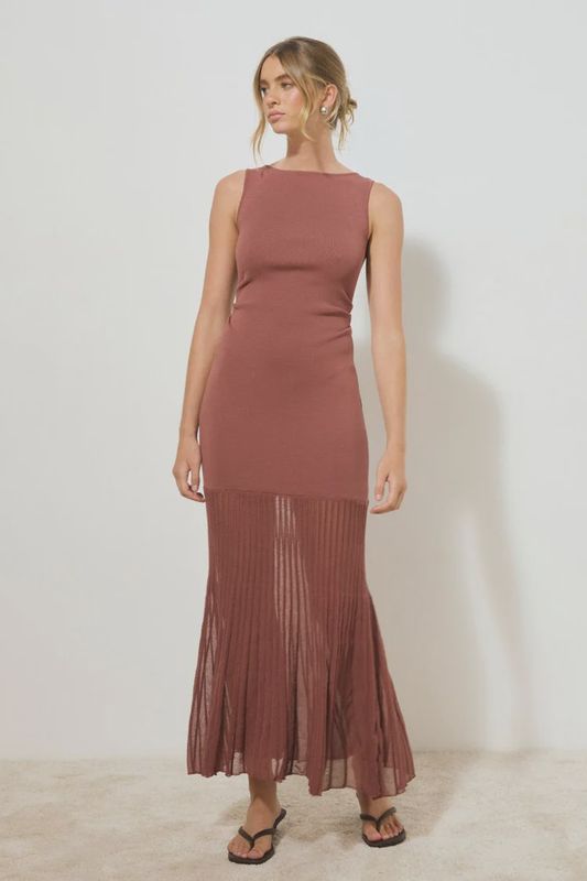 MØN RENN - Reflection Knit Dress Cognac