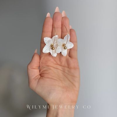 WILYMI - Flower Child Drama Hoops Mop Earrings | 35mm Gf | Handcarved