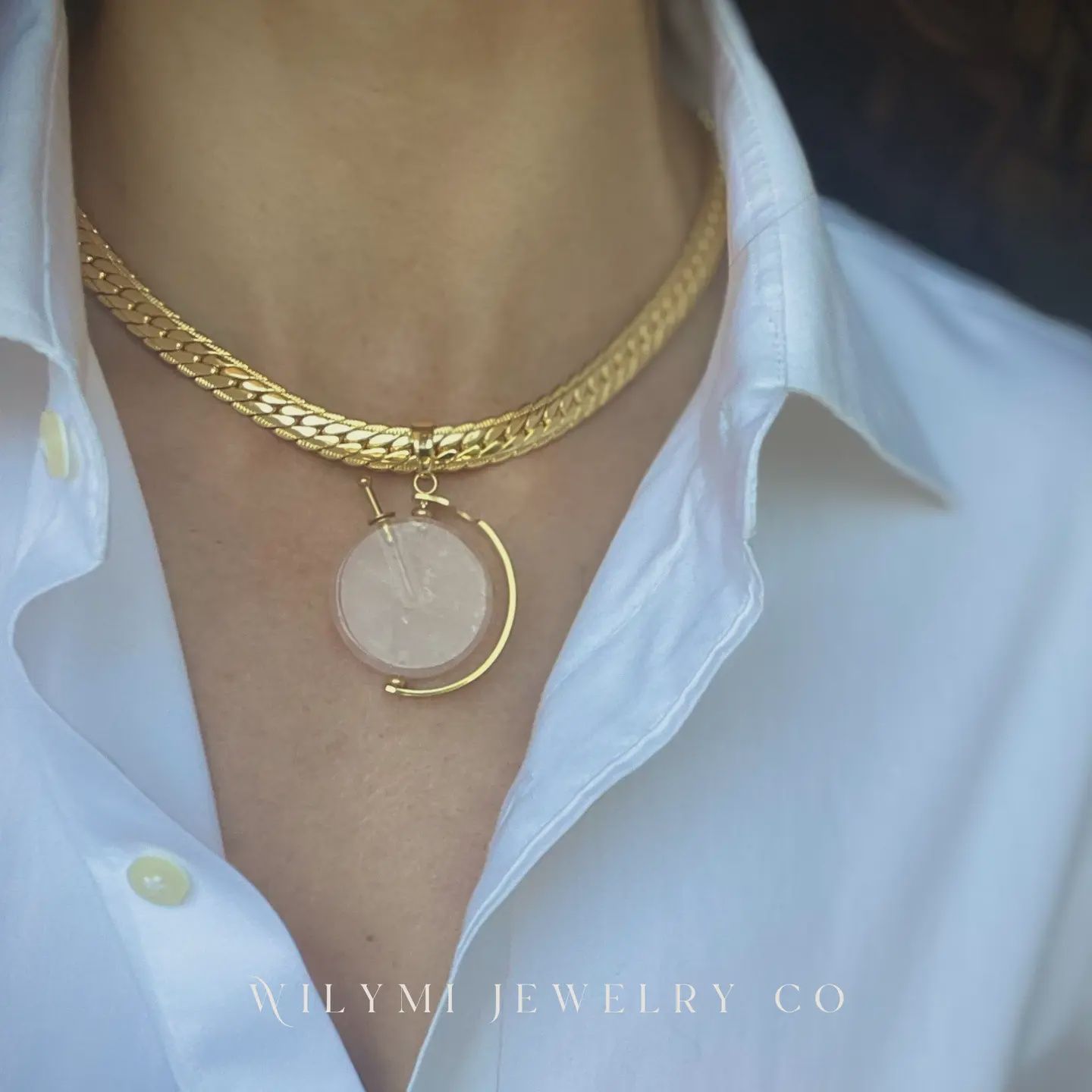 WILYMI - Presence Rose Quartz Aromatherapy Necklace | 24k Gf