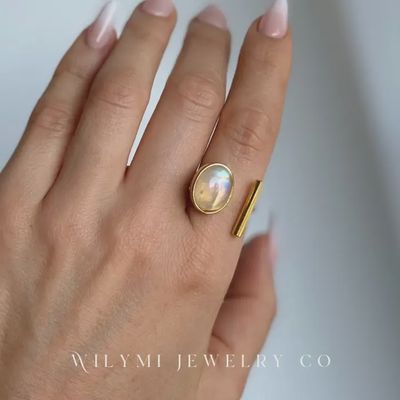 WILYMI - Soft I Moonstone Ring | 10x13mm Oval I Gf I Adjustable