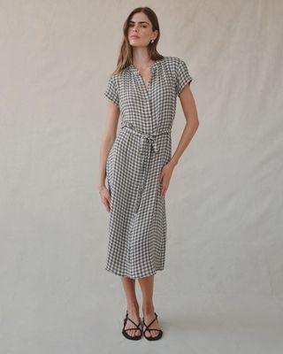 Bella Dahl - Cap Sleeve Maxi Shirt Dress Ivory Check Plaid