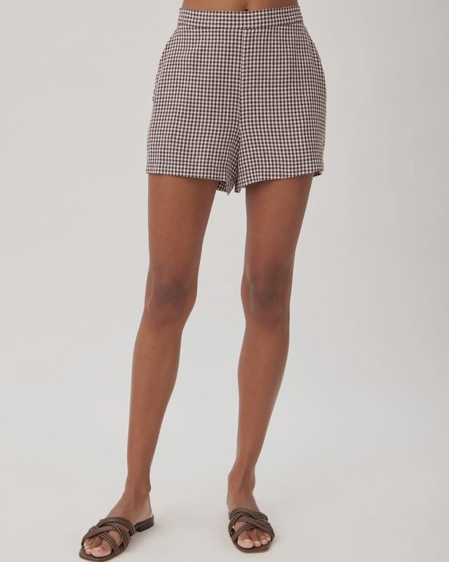 Bella Dahl - Clean Front Short Brown Micro Gingham