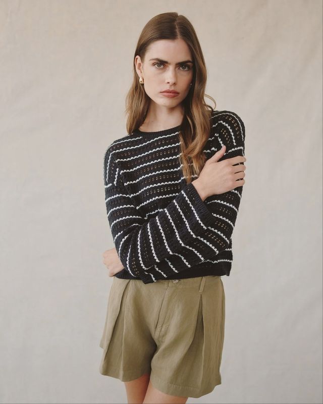 Bella Dahl - Crew Neck Sweater Black/Ivory Stripe