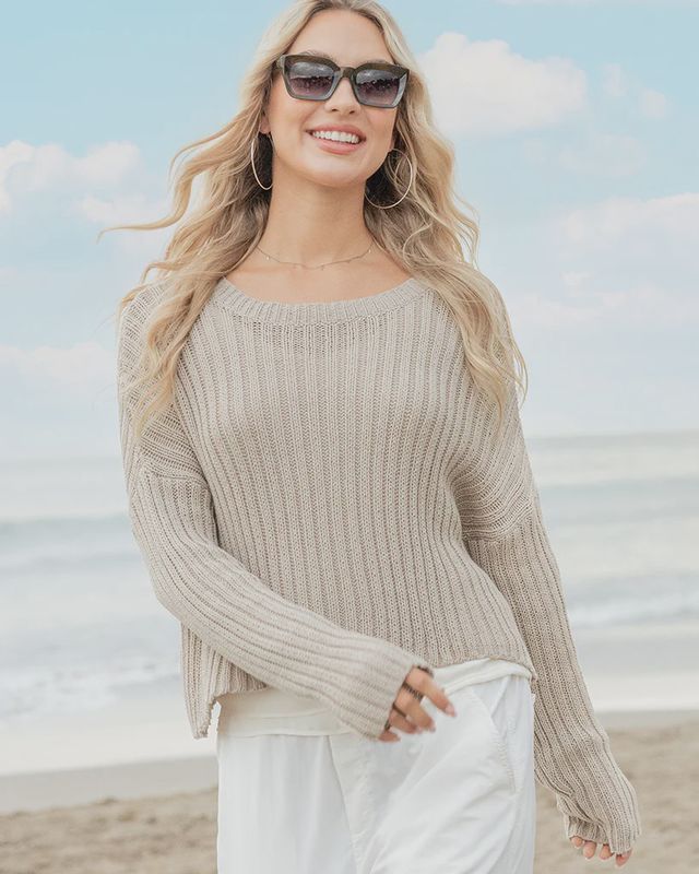 Wooden Ships - Miles Cropped Crew Sweater Khaki