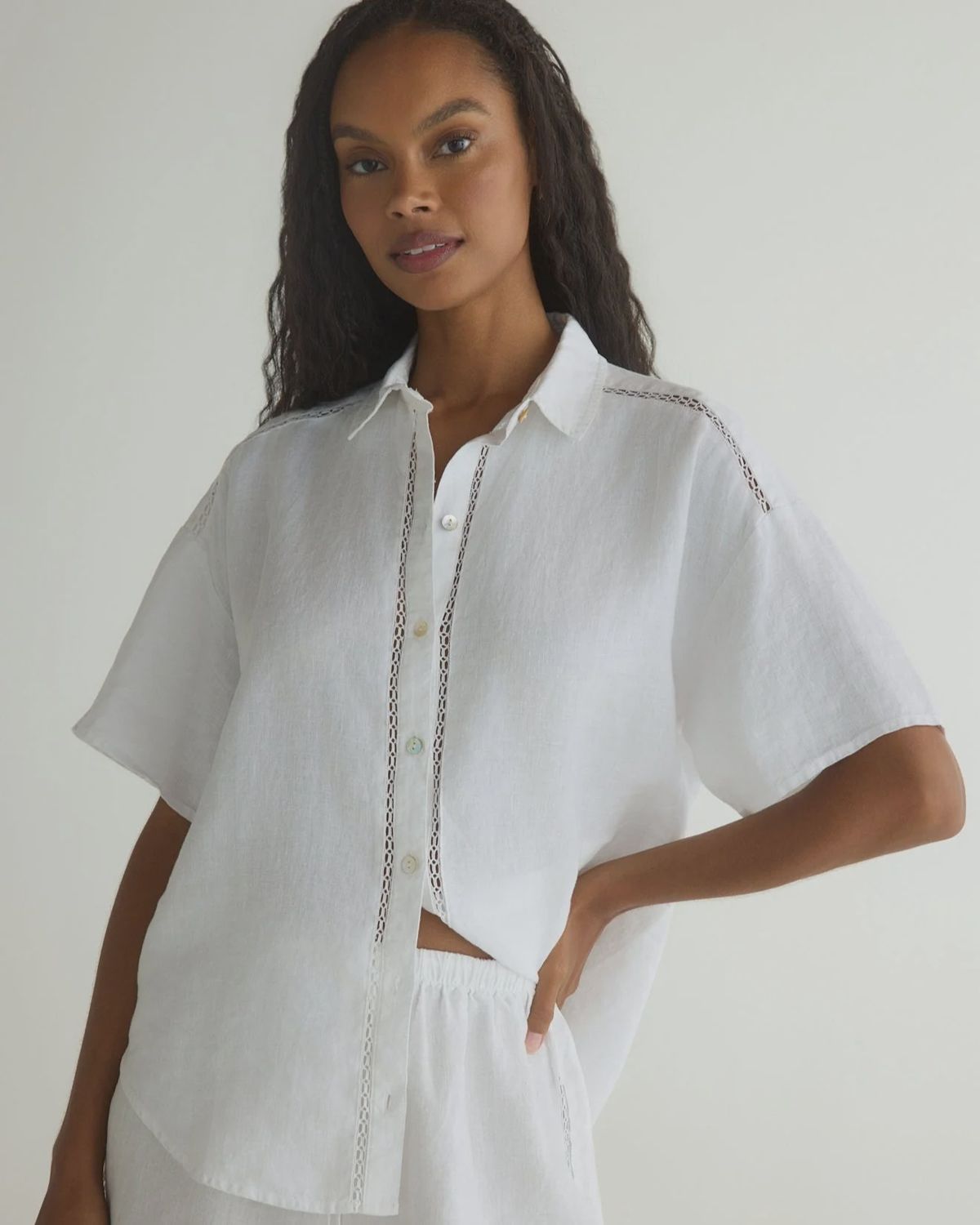 Bella Dahl - Lace Trim Button Down in White Bella Dahl - Lace Trim Button Down in White