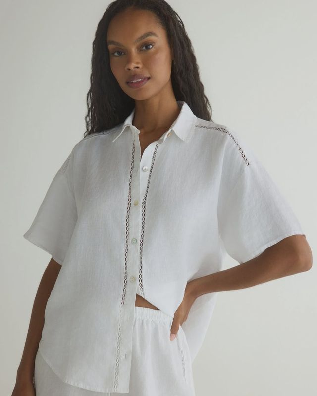Bella Dahl - Lace Trim Button Down in White