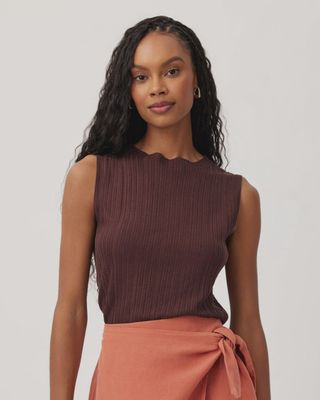 Bella Dahl - Textured Ribbed Mock Neck Top Casablanca Brown