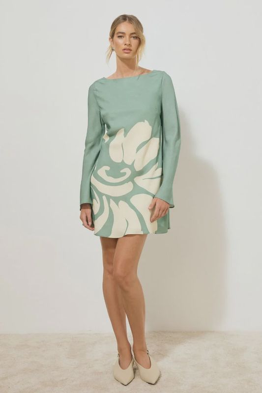 MØN RENN - Vestige Sleeved Mini Dress Jade Floral