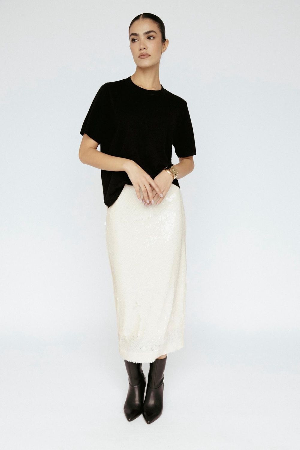 Amanda Maria - Sequin Midi Skirt Ivory