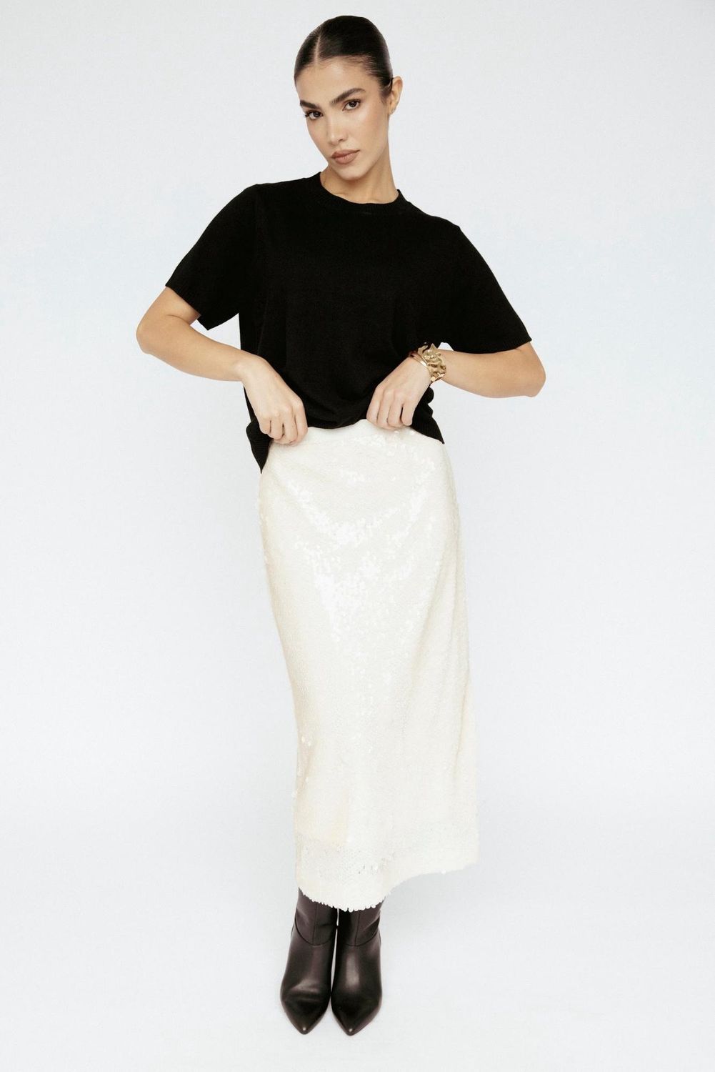 Amanda Maria - Sequin Midi Skirt Ivory