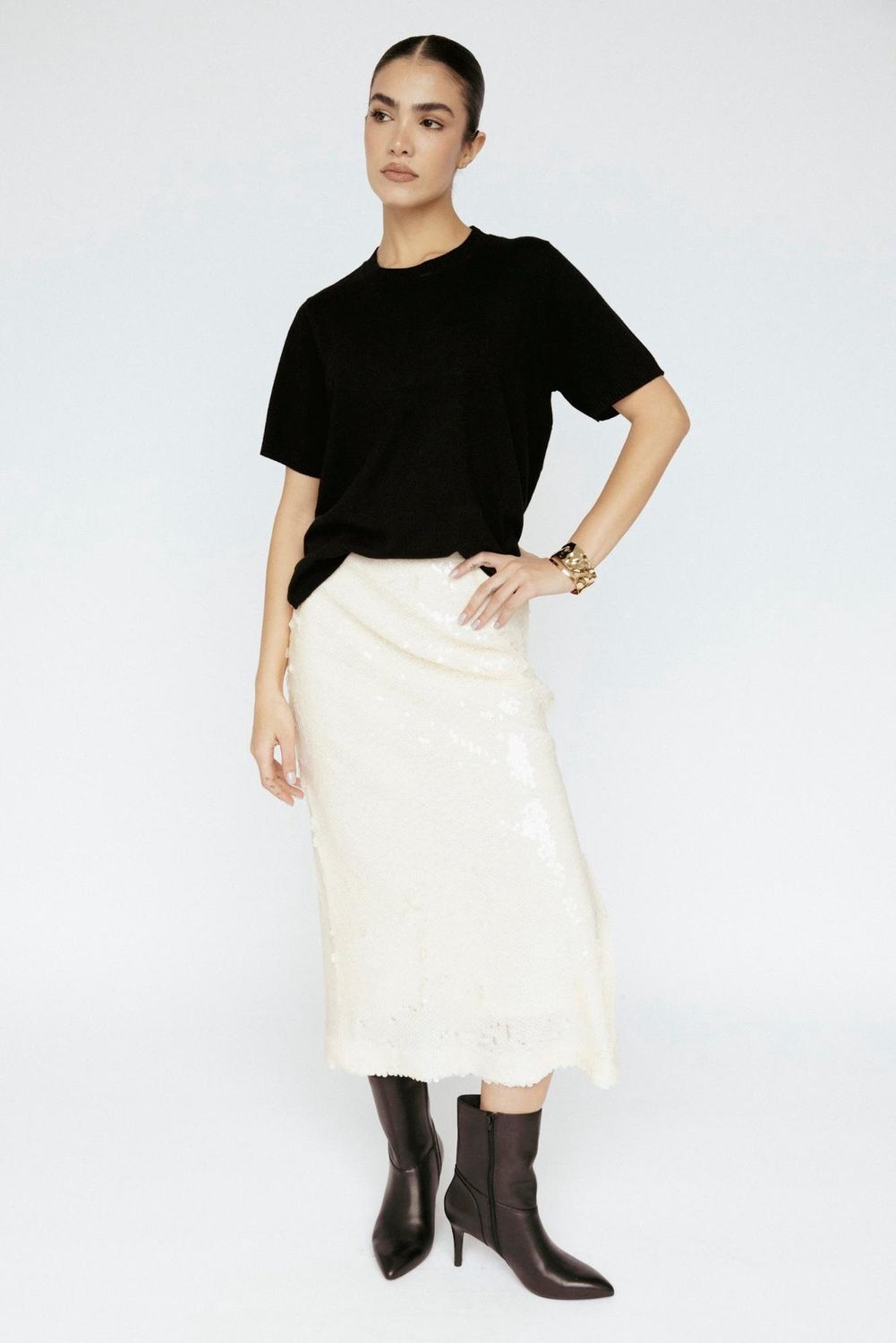 Amanda Maria - Sequin Midi Skirt Ivory