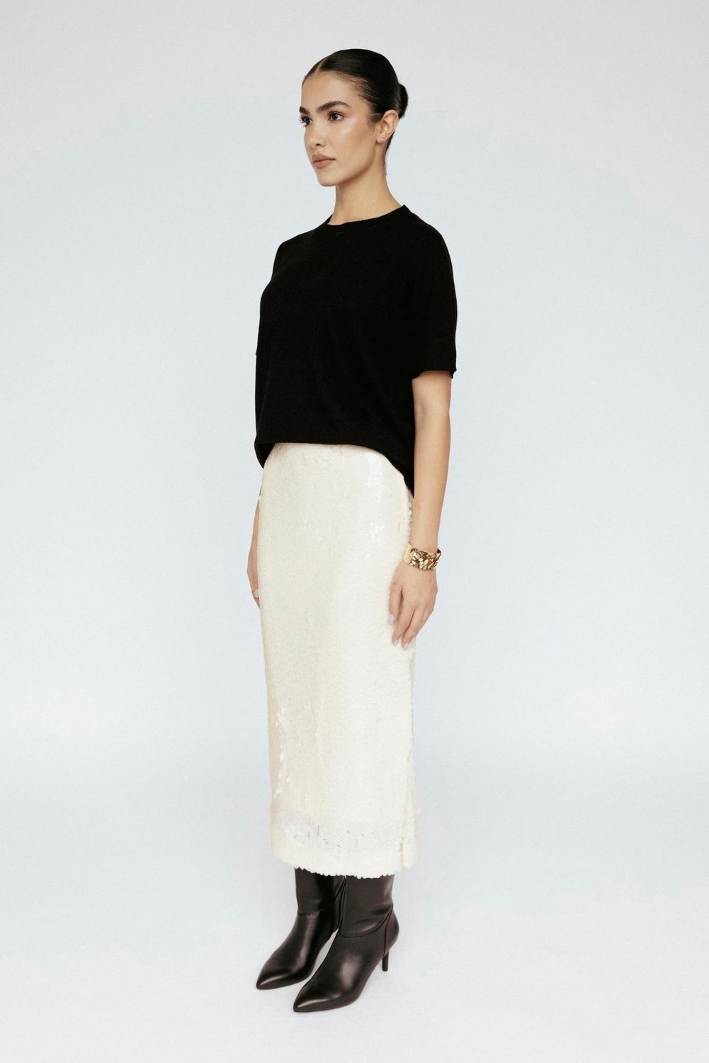Amanda Maria - Sequin Midi Skirt Ivory