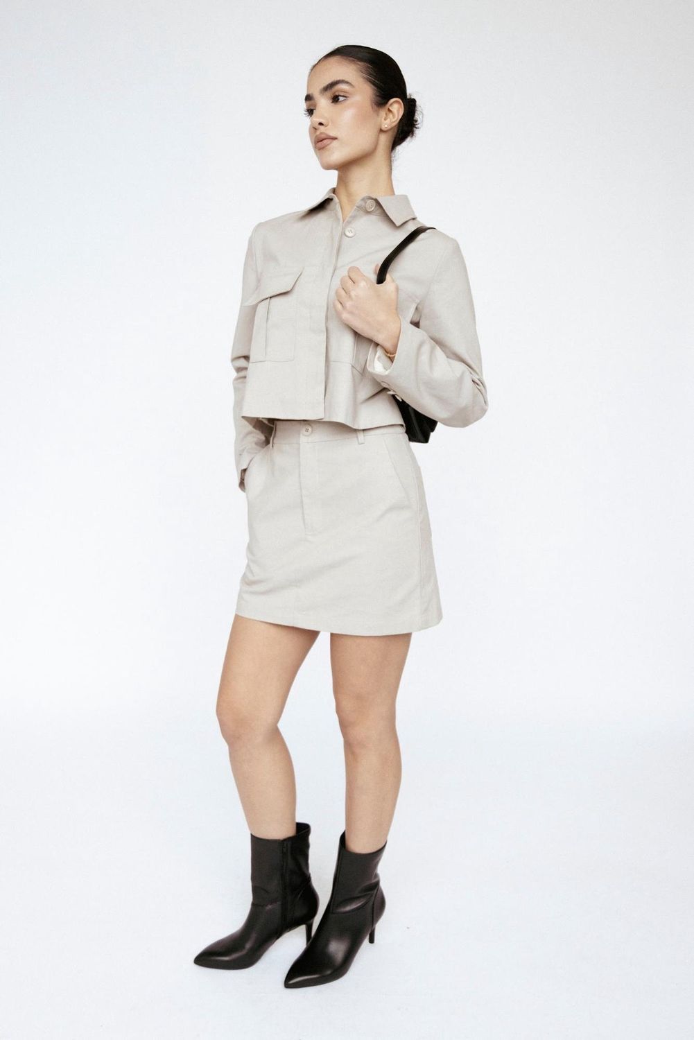 Amanda Maria - Linen Cotton Mini Skirt Taupe Amanda Maria - Linen Cotton Mini Skirt Taupe