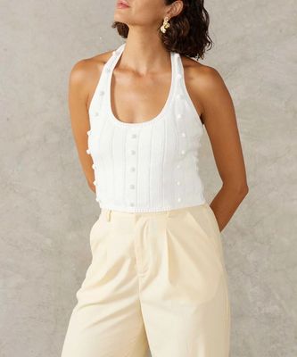 MØN RENN - Pom Pom Knit Top Pearl