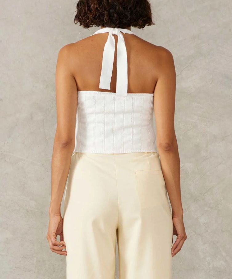 MØN RENN - Pom Pom Knit Top Pearl