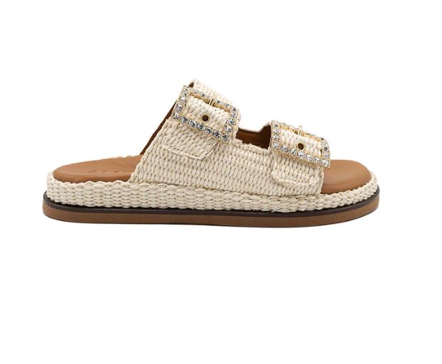 Alibi - Greta Raffia Sandals, Colour: Pearl/Gold Raffia, Size: 10