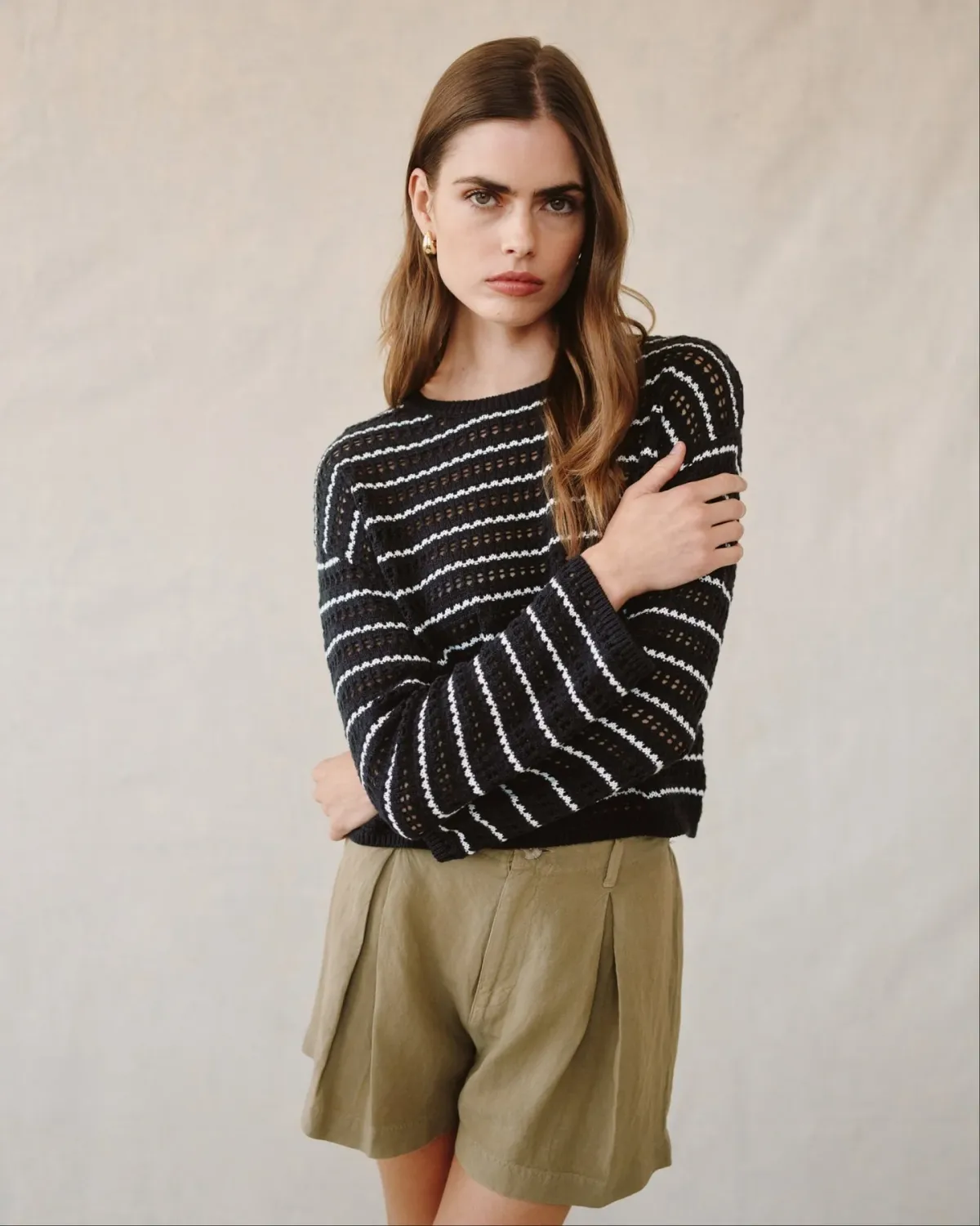 Bella Dahl - Crew Neck Sweater Black/Ivory Stripe