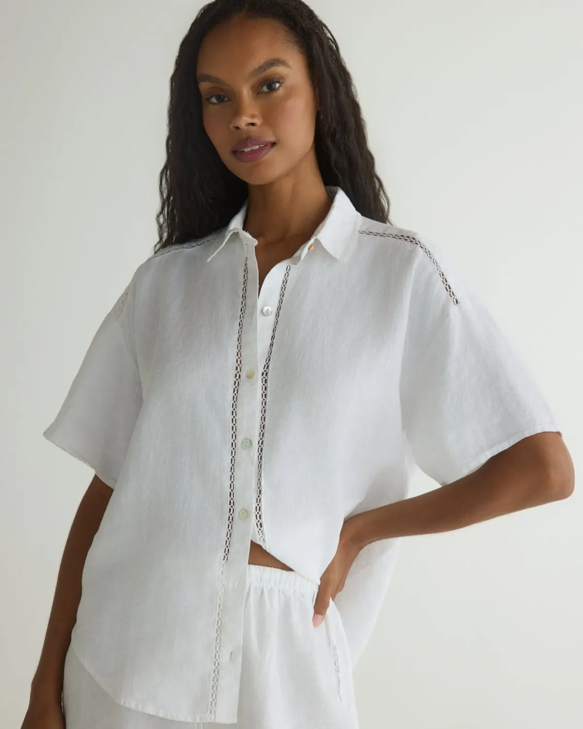 Bella Dahl - Lace Trim Button Down in White Bella Dahl - Lace Trim Button Down in White