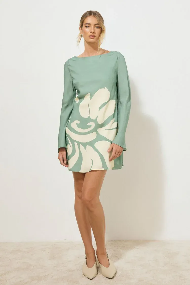MØN RENN - Vestige Sleeved Mini Dress Jade Floral