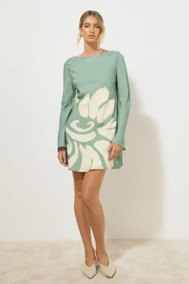 MØN RENN - Vestige Sleeved Mini Dress Jade Floral
